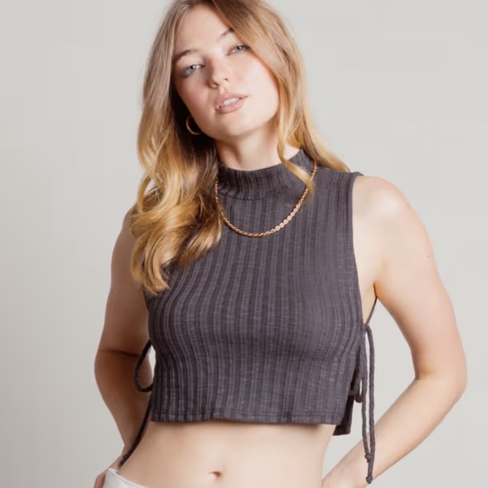 Open Side Mock Neck Crop Top